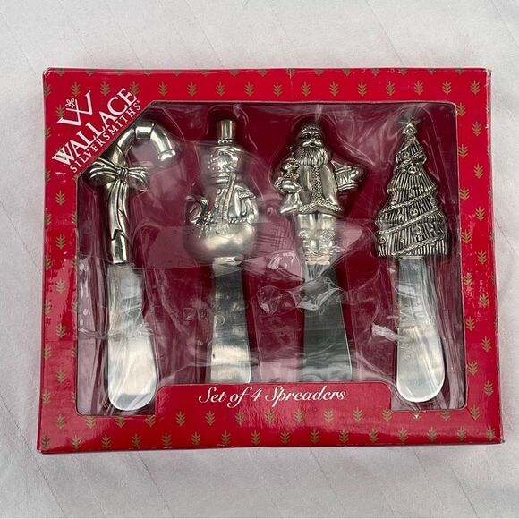WALLACE silversmiths 4 Christmas spreaders Santa snowman candy cane tree - Picture 11 of 11